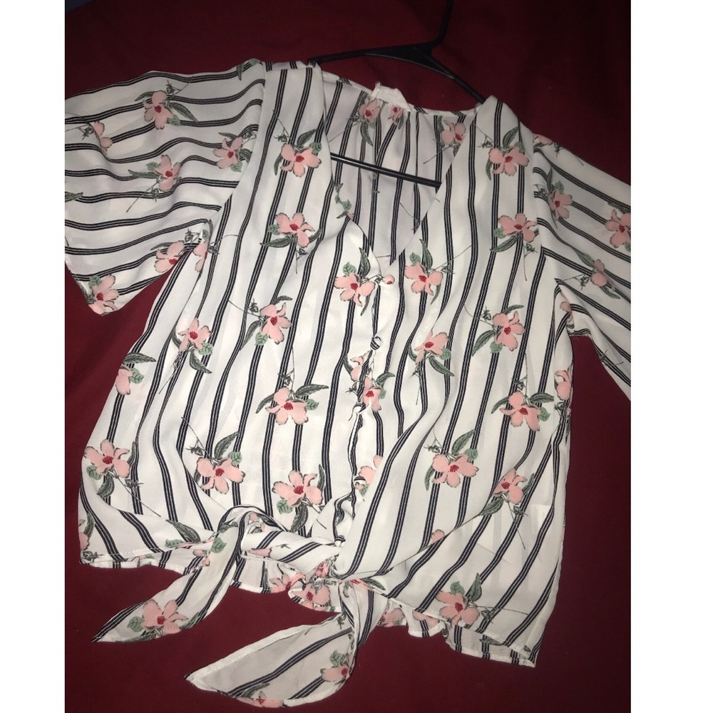 Floral blouse with black stripes